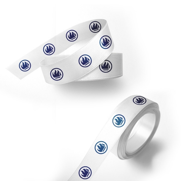 Picture of White Satin Ribbon With Navy Flame Print 10 Metre Roll