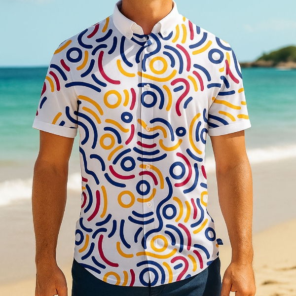 Picture of Sublimation Short Sleeve Button Down Lounge Shirt 